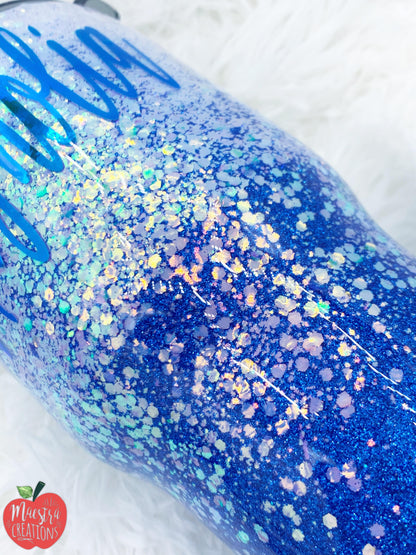 White and Blue Glitter Tumbler