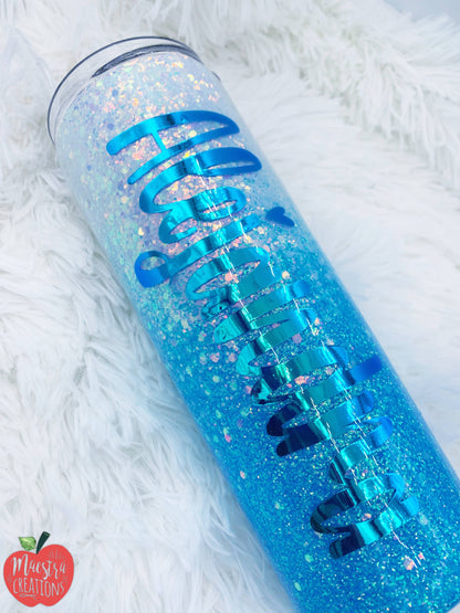 White and blue Glitter Tumbler