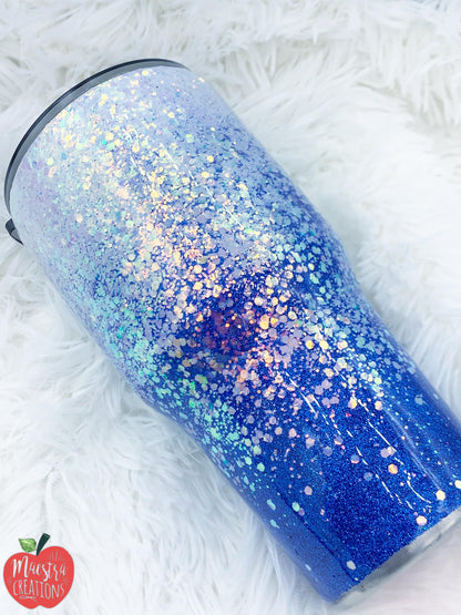White and Blue Glitter Tumbler
