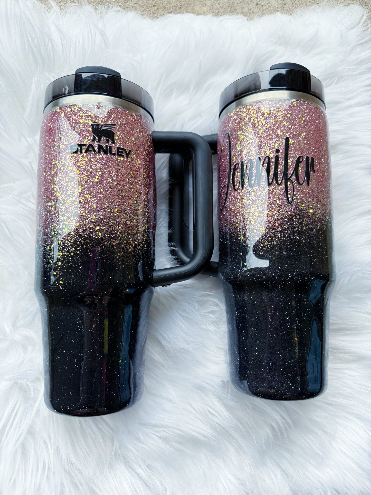 Rose Gold & Black Glitter Tumbler