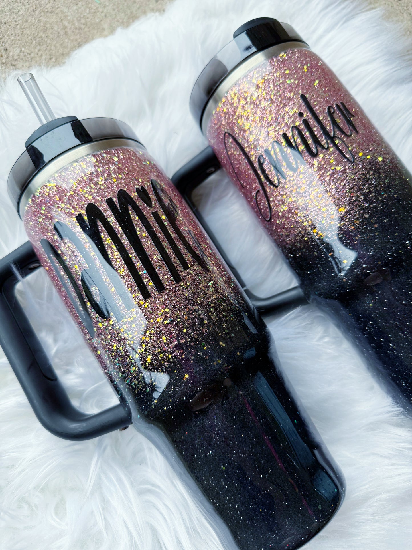 Rose Gold & Black Glitter Tumbler