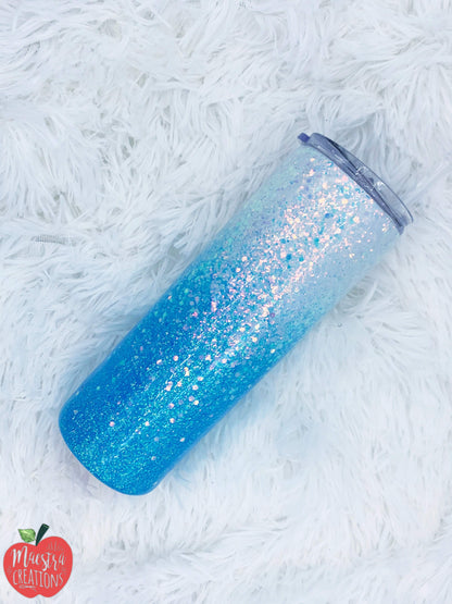 White and blue Glitter Tumbler
