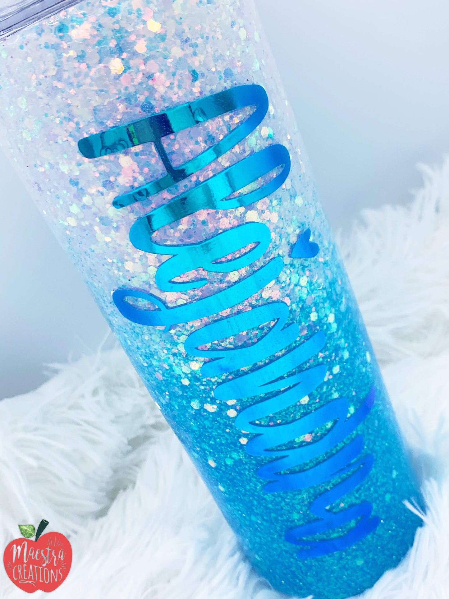 White and blue Glitter Tumbler