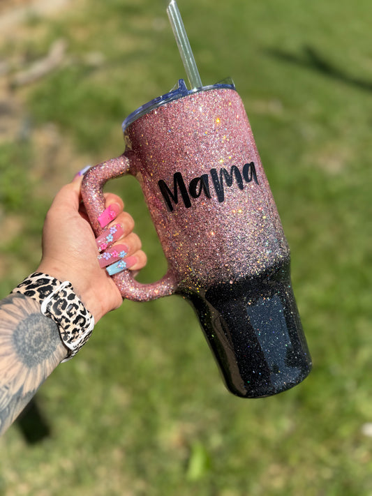 Pink and black Glitter Tumbler