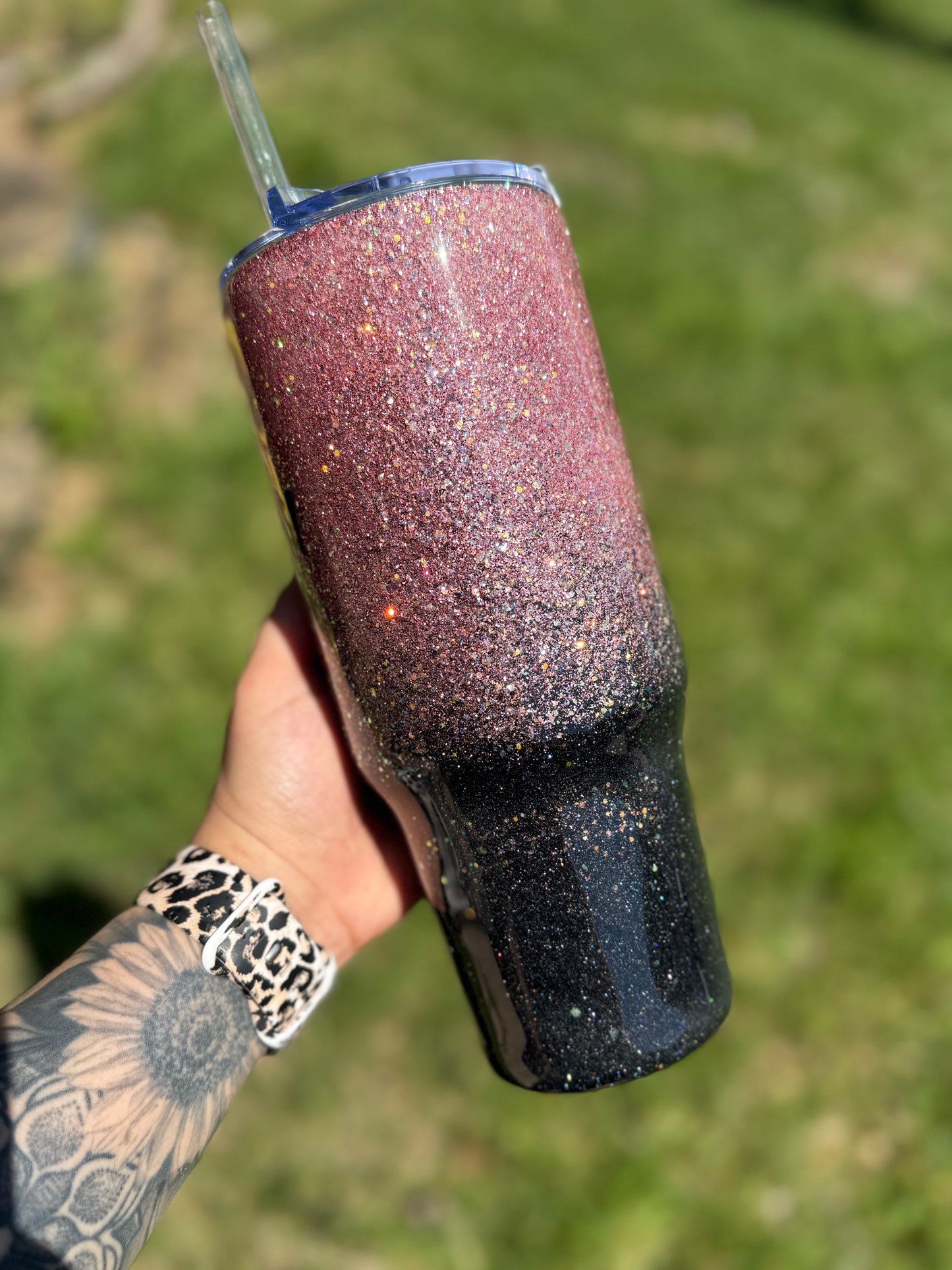 Pink and black Glitter Tumbler