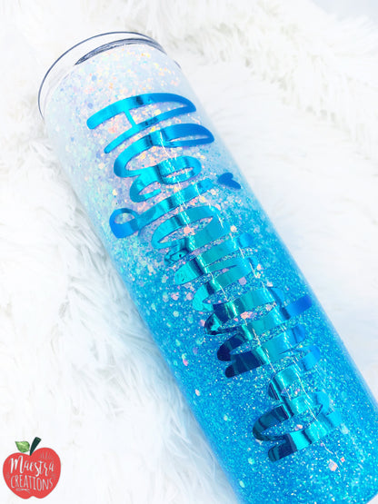 White and blue Glitter Tumbler