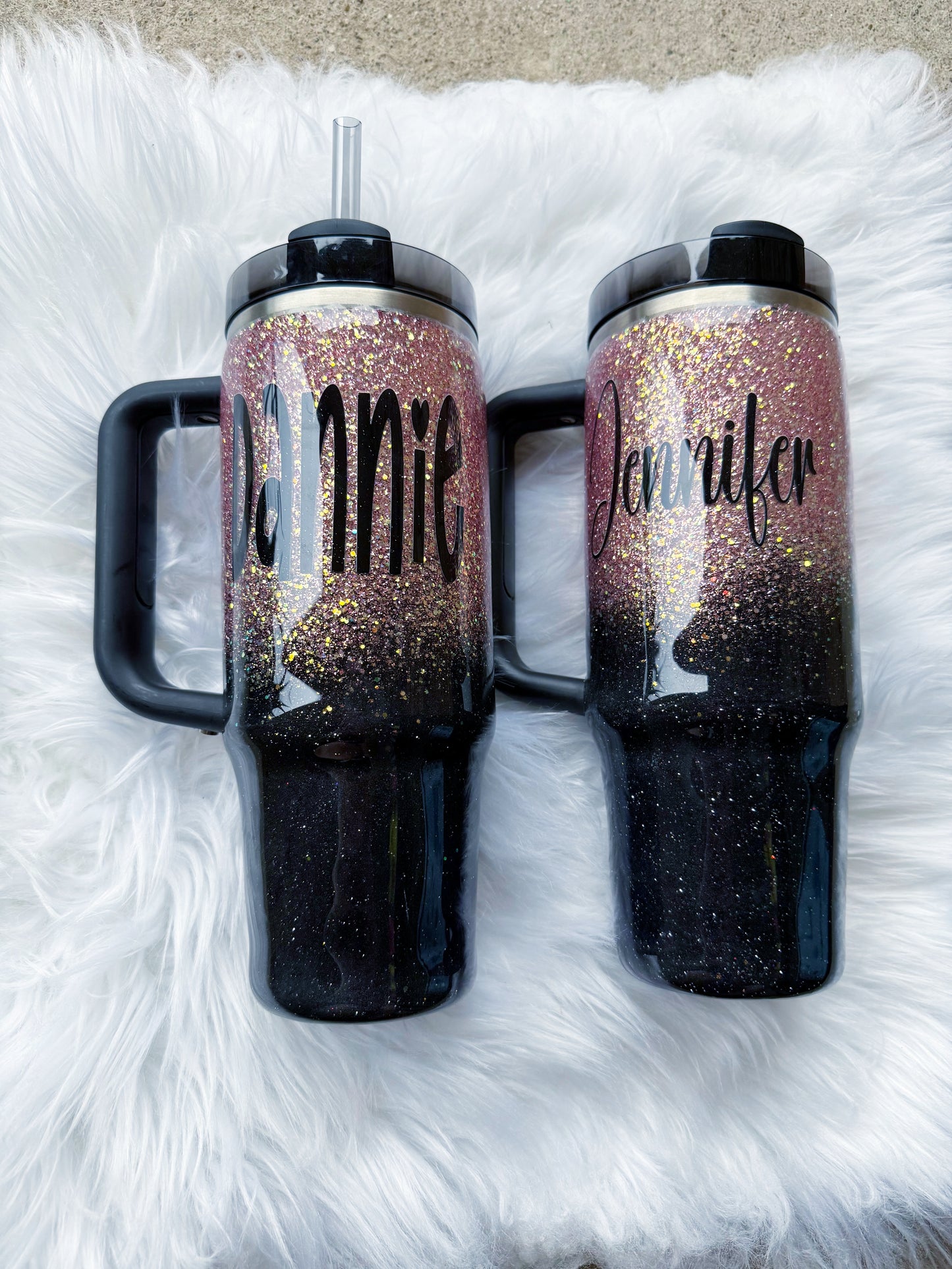Rose Gold & Black Glitter Tumbler