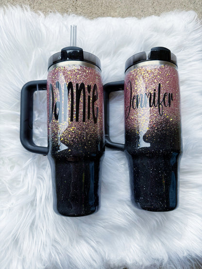 Rose Gold & Black Glitter Tumbler