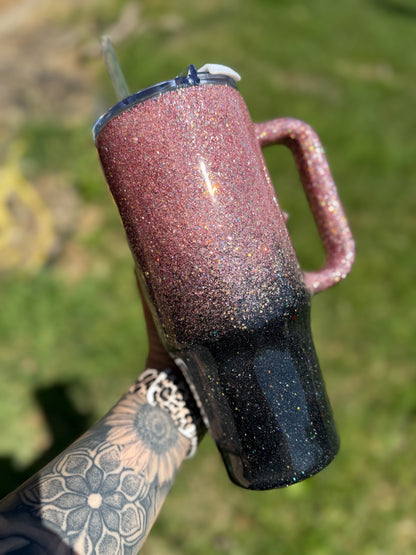 Pink and black Glitter Tumbler