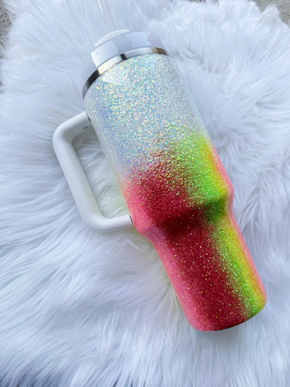 Opal Rainbow Ombre Glitter Tumbler