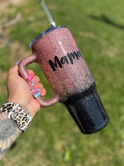 Pink and black Glitter Tumbler