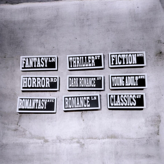 Bookshelf Genre Signs