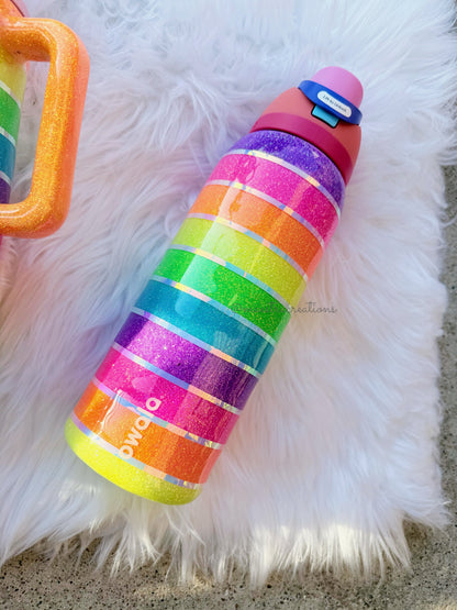 Neon Rainbow Stripes Glitter Tumbler