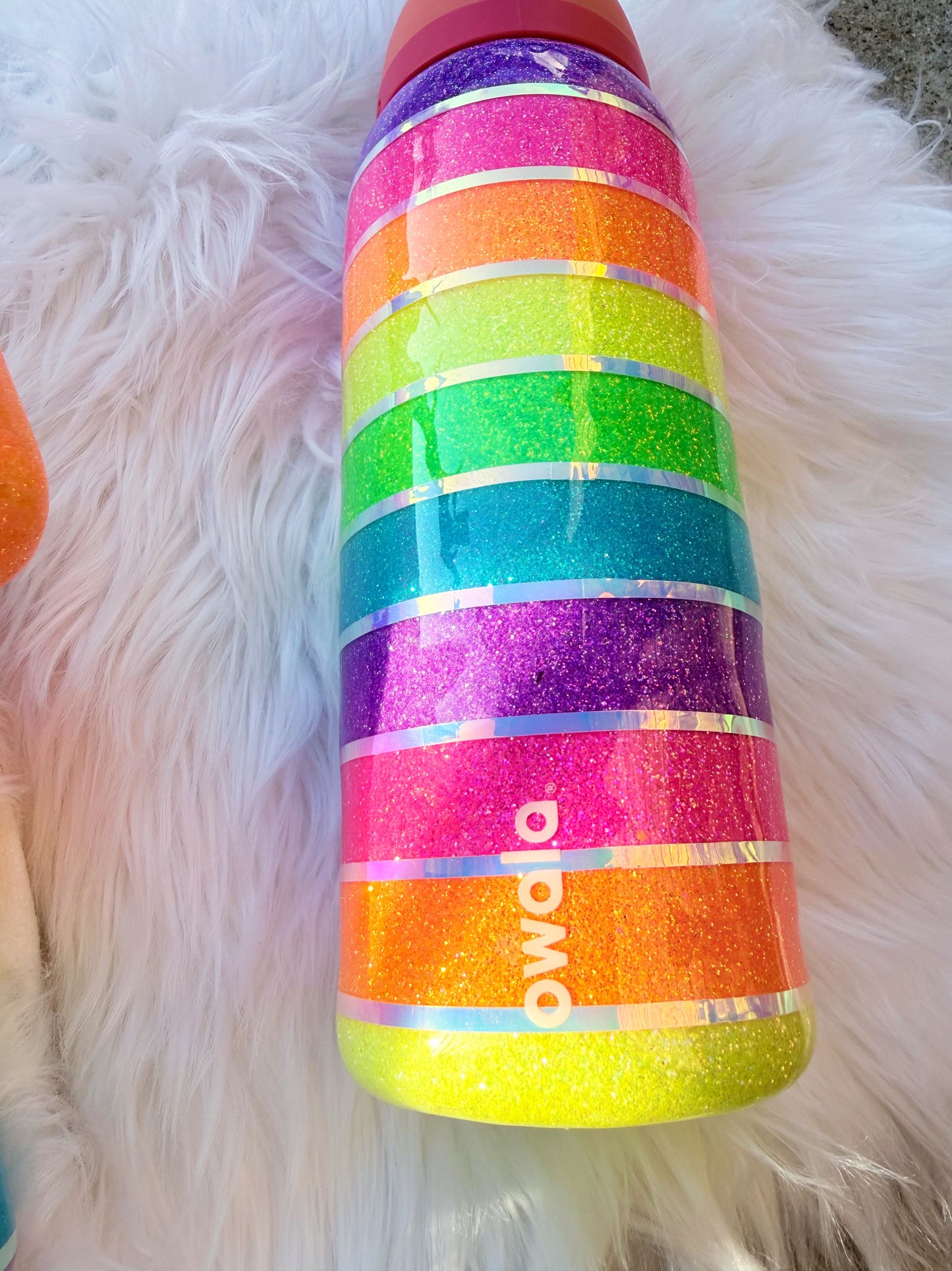 Neon Rainbow Stripes Glitter Tumbler